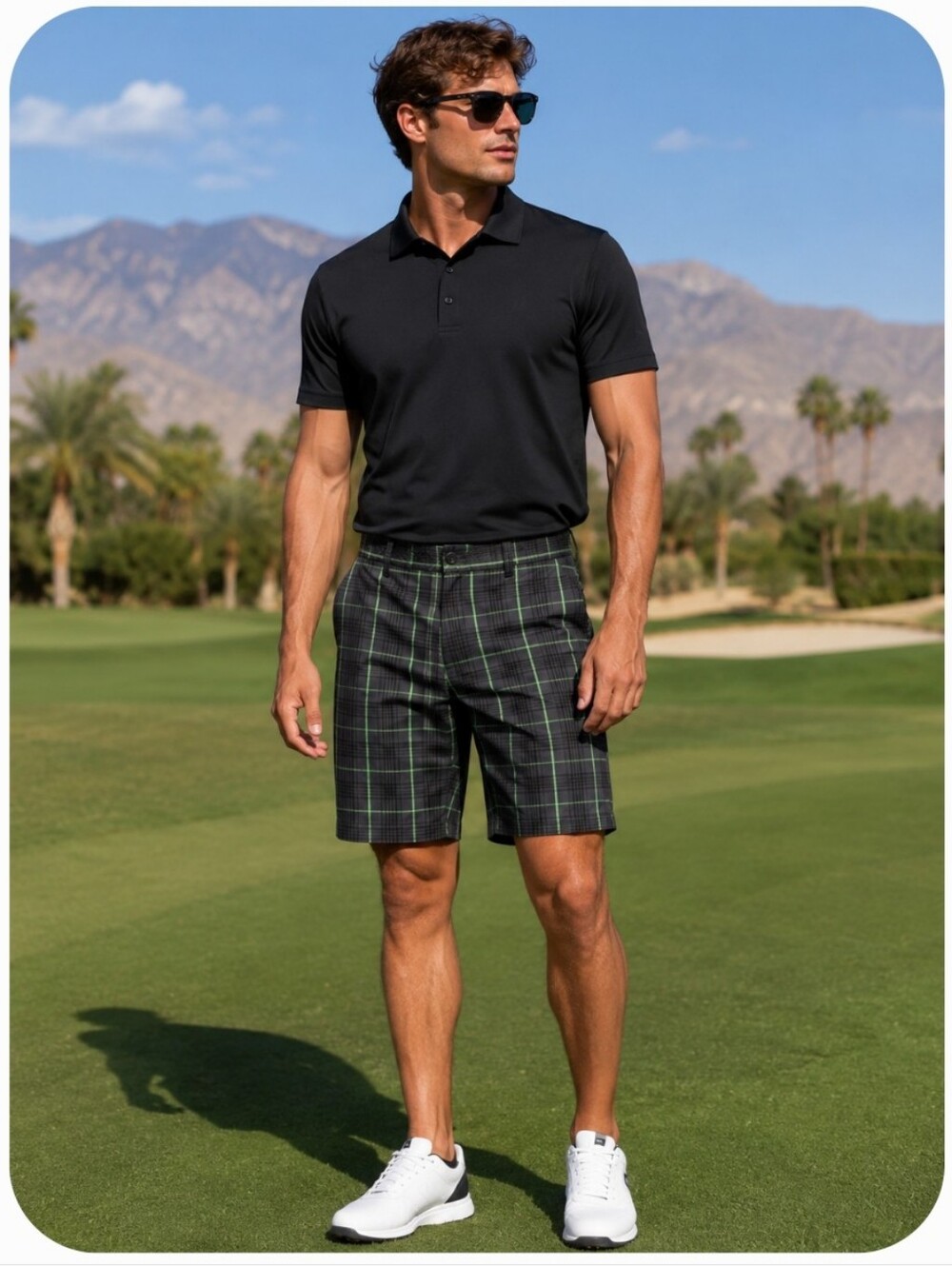 FILA Sport Golf Plaid Performance Shorts Gray Green Size 34